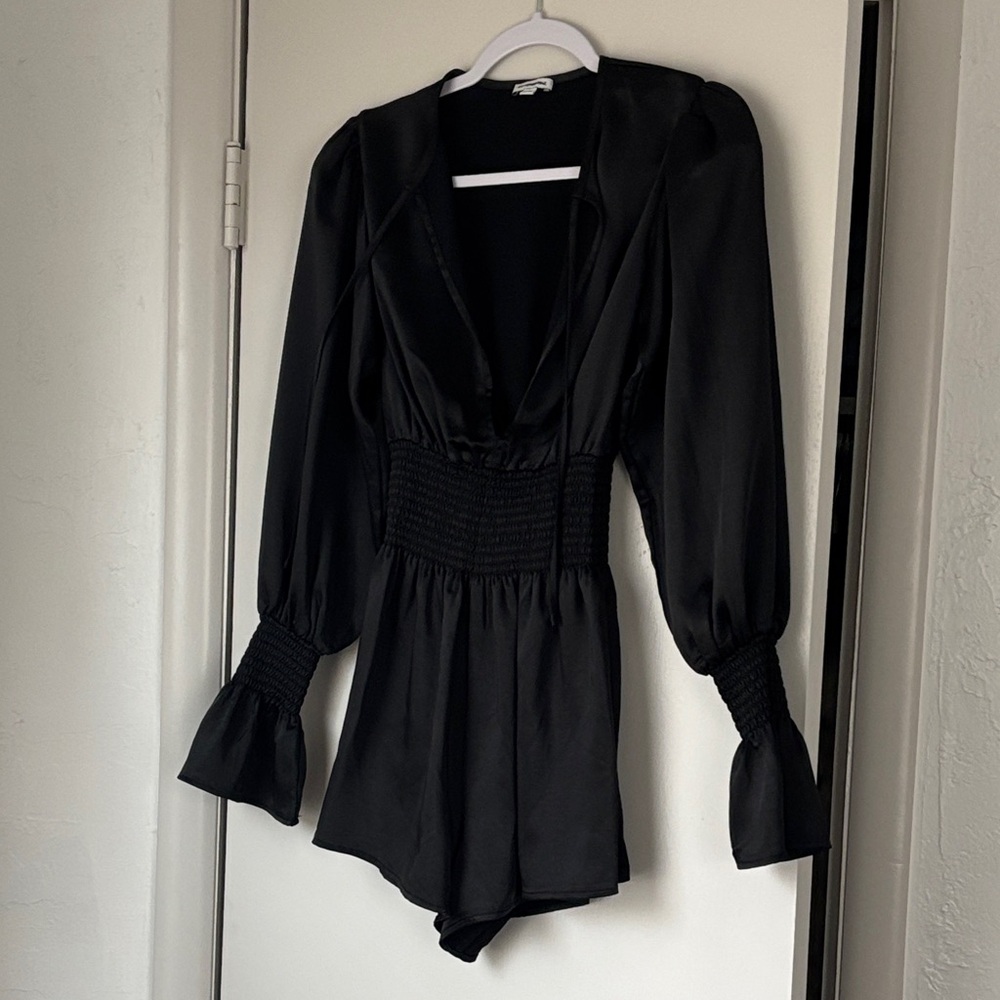WeWoreWhat Black Satin Jumpsuit